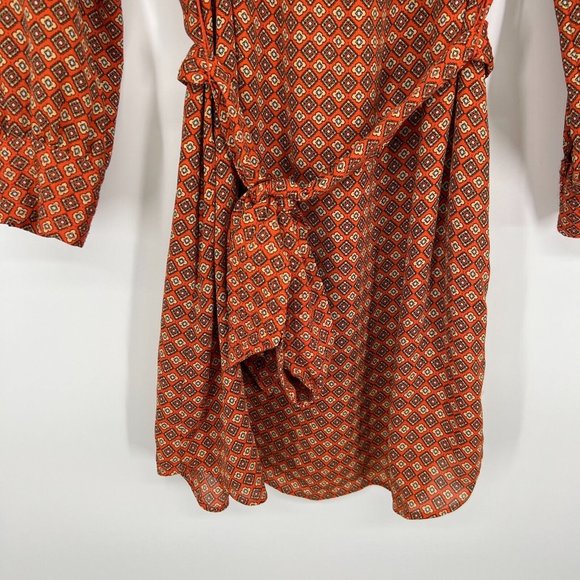 Banana Republic Dress Orange Printed V Neck Long Sleeve Tie Waist - Picture 6 of 11